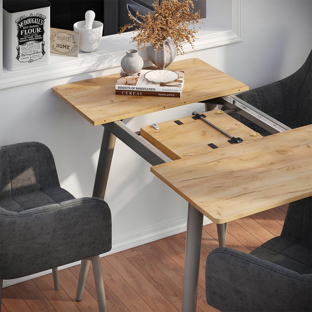 Vicco Stół jadalny "Beaver", Dąb goldkraft/Szary, 80-110 x 70 cm | Możliwość rozbudowy, pour une utilisation flexible comme table à manger ou de travail