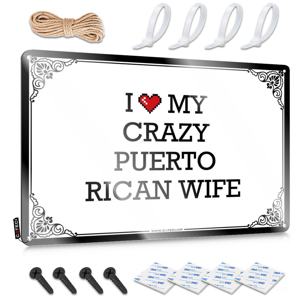 Fzfn Colour Western Living Room Funny Sign - I Love My Crazy Puerto Rican Wife Nice Rustic Wall Hanging(20X30cm)