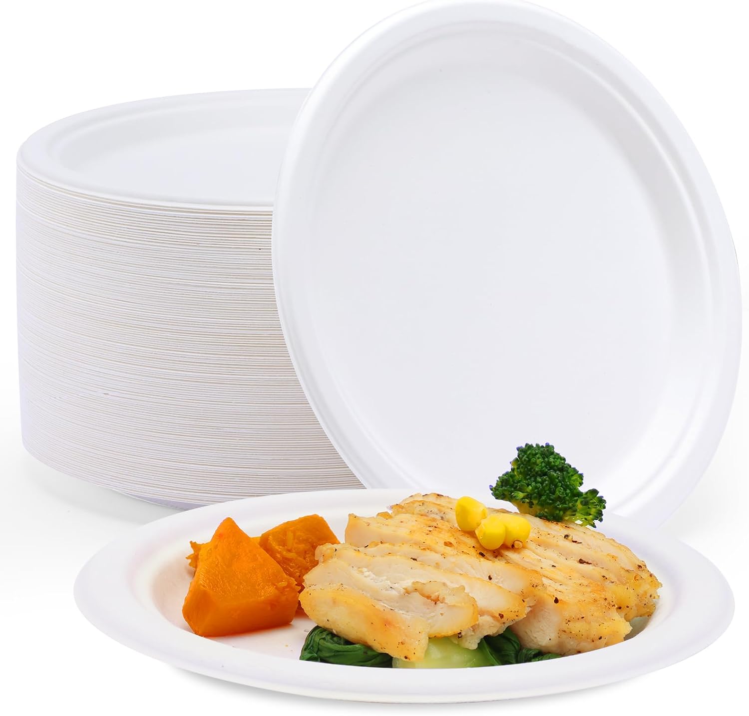 Moretoes 125 Pack 7 Inch Compostable Paper Plates Disposable Dessert Paper Plates