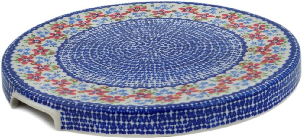 Polmedia Polish Pottery Cake Stand - Red Flower Meadow Pattern Handmade in Boleslawiec Poland + Certificate of Authenticity
