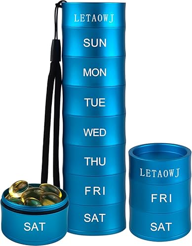 Miniatura 7 de Organizador de pastillas apilable de viaje semanal, pastillero de metal de gran capacidad, compartimento de 7 días, caja de medicina, contenedor de