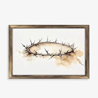 Rustic Long Wooden Framed Art Thorns Crown Watercolor Painting Art Farmhouse Style Wall Decor Sign for Tabletop Or Hanging - Durable Handcrafted Wood Print - Home & Office Decoration