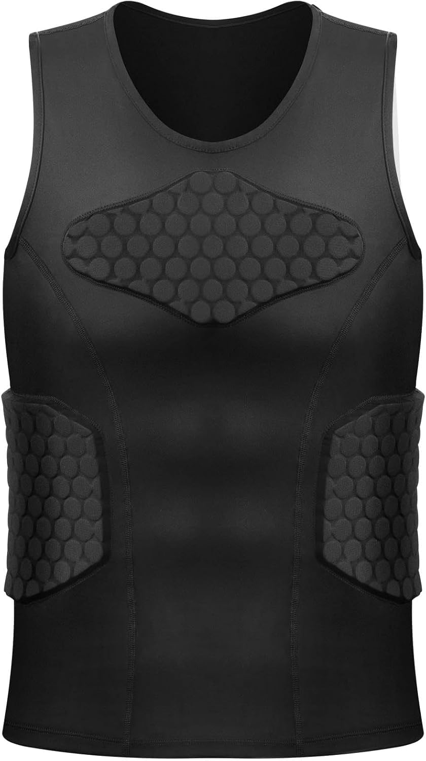 Zicac Men's Sports Shock Rash Guard Compression Padded Shirt Soccer Basketball Protective Gear Chest Rib Guards