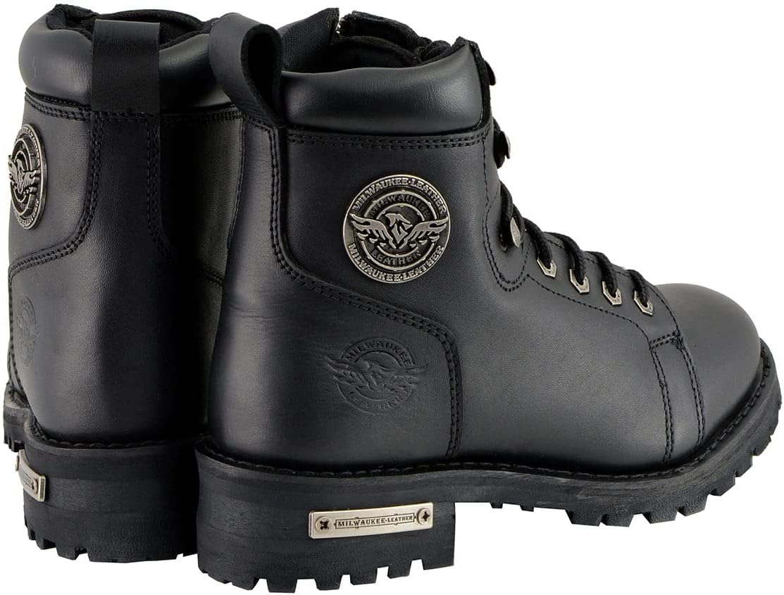 Milwaukee Leather MBL200 Women's Black Leather Lace-Up Motorcycle RiderBoots w/Side Zipper