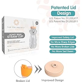 The 730 Project Honey Bear Straw Cup for Babies, 8-oz Honey Bear Cup with Lid, 3-Pack Therapy Learning Honeybear Straw, Baby Bottle Set, Creamsicle PEACH