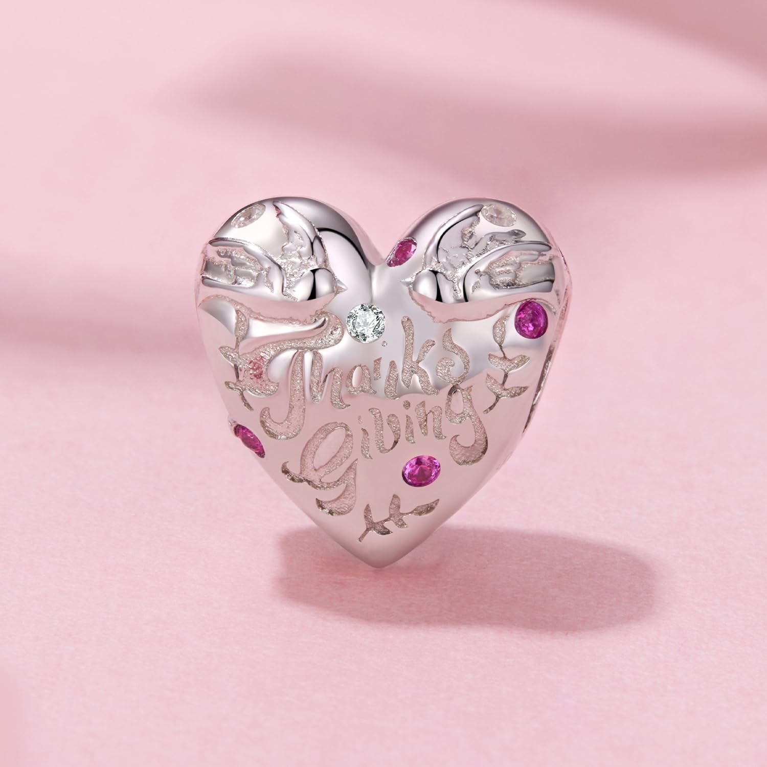 Ciondolo a forma di cuore del Ringraziamento, in vero argento Sterling 925, compatibile con la maggior parte dei braccialetti con ciondoli