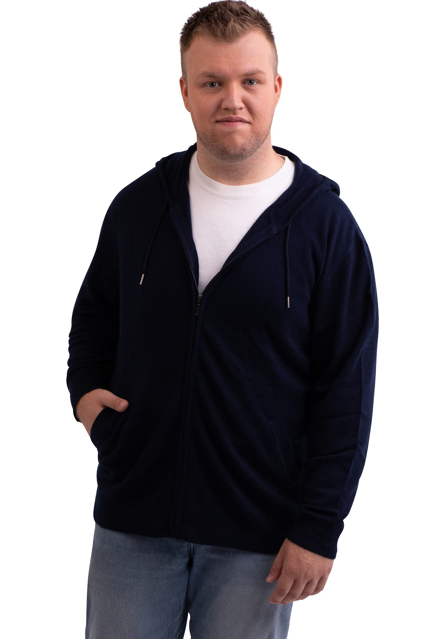 Herren Kapuzenpullover aus 100% Kaschmir in großen Größen | Hoodie mit Reißverschluss 2-fädig in Übergröße