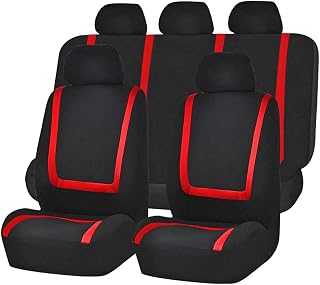 Zpana Universal Car Seat Covers Full Set - Non-Slip Front & Rear Protectors for SUV Truck Auto, Durable Black/Red (45x21in Front)
