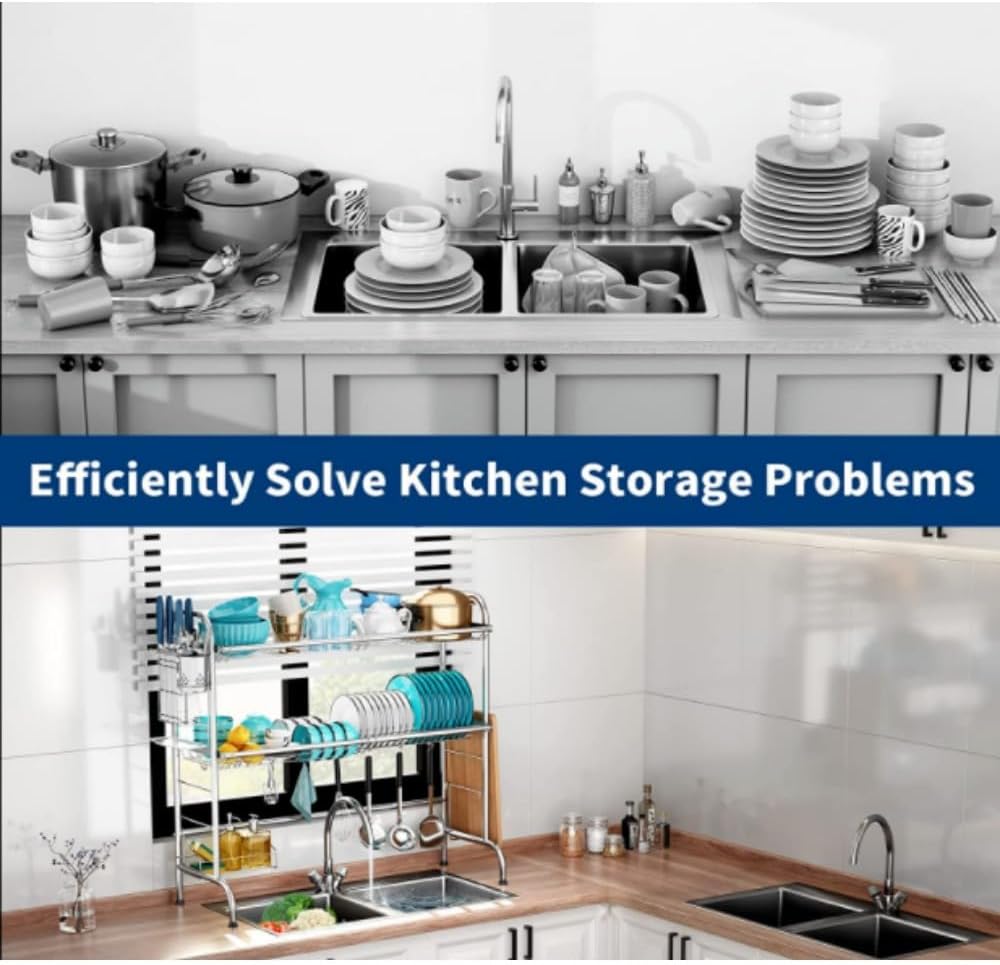 Rhomba Over Sink Dish Drying Rack Stainless Steel Kitchen Cutlery Dish Drainer Holder