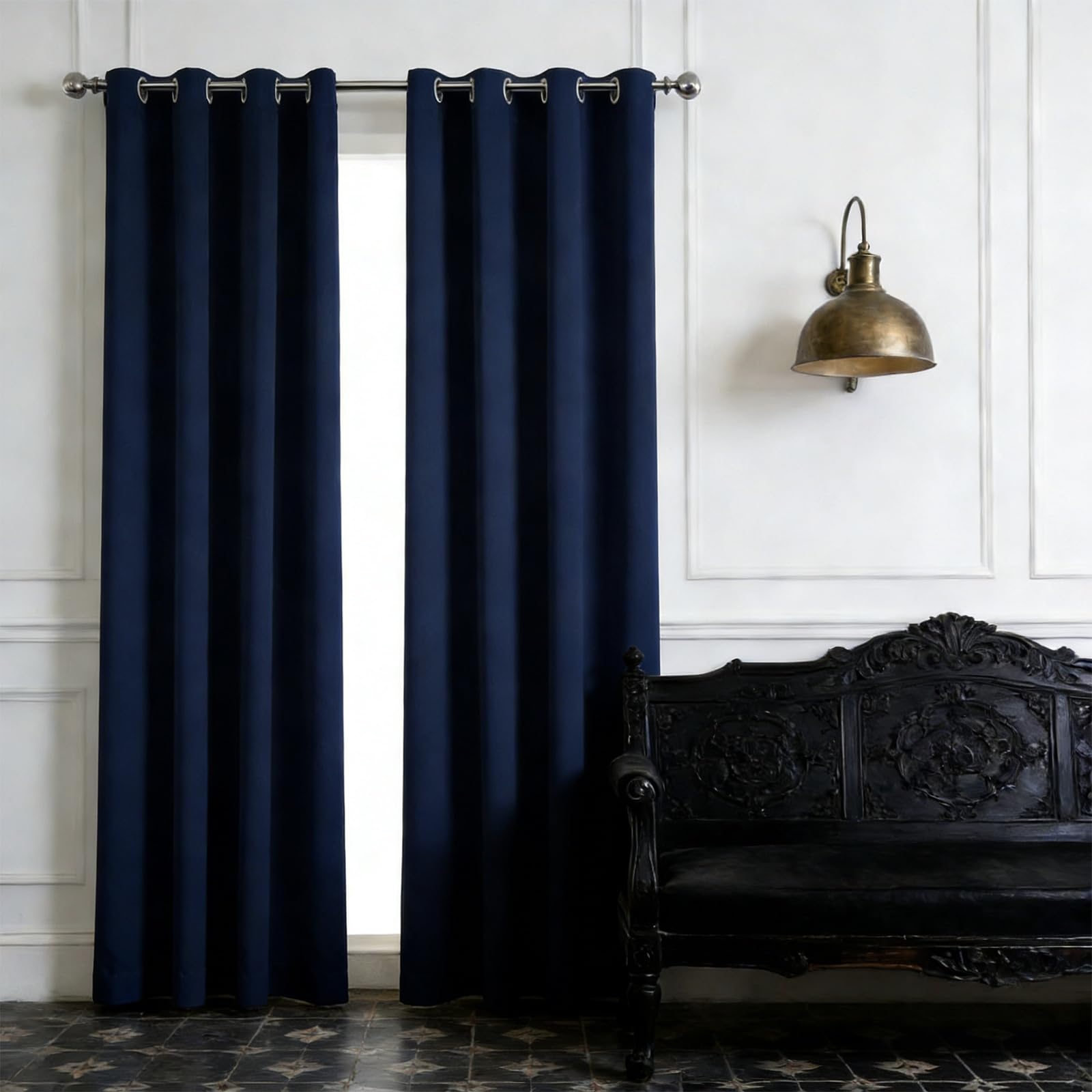 Rideaux occultants bleu marine 200x40 cm thermiques pour salon