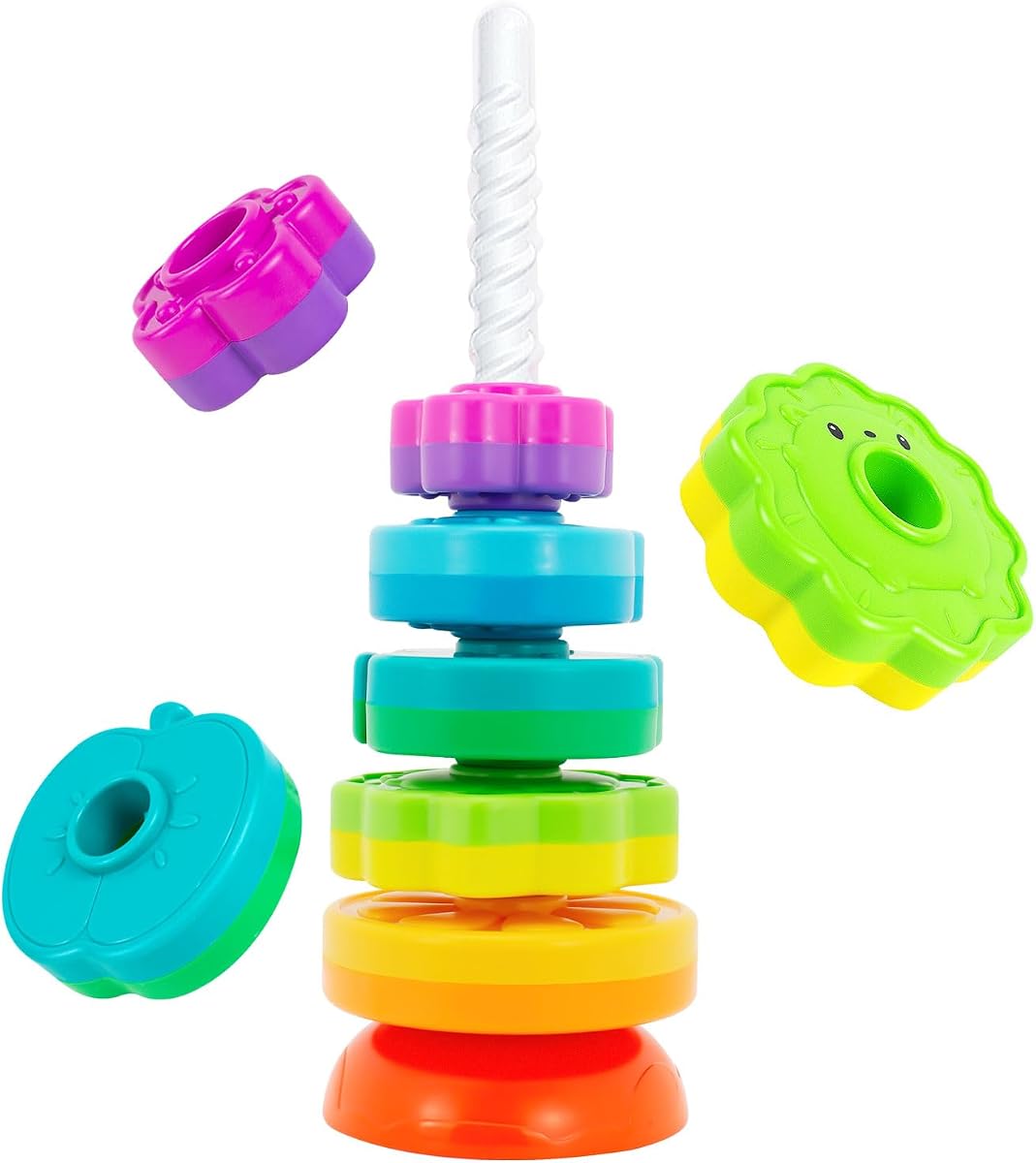 BYFWH Juguetes apilables giratorios para bebés Apilador de anillos de más de 12 meses para niños pequeños 1-3 juguetes Montessori, juguete sensorial de aprendizaje educativo para niños Pascua Navidad regalo de cumpleaños para bebé
