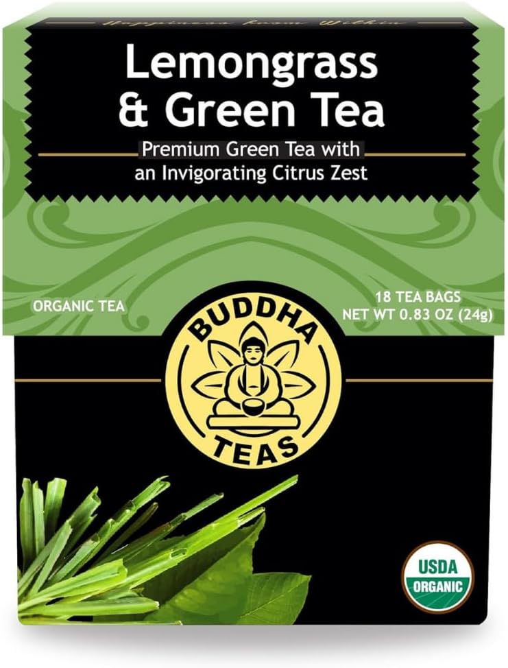 Buddha Teas - Organic Lemongrass & Green Tea - For Health & Wellbeing - Organic Tea - With Antioxidants & Minerals - Clean Ingredients - Caffeinated - OU Kosher - 18 Tea Bags (Pack of 1)
