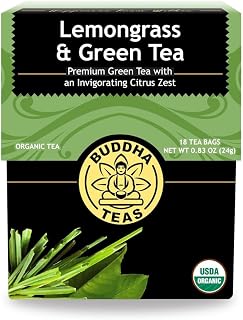 Organic Lemongrass & Green Tea - For Health & Wellbeing - Organic Tea - With Antioxidants & Minerals - Clean Ingredients - Caffeinated - OU Kosher - 18 Tea Bags (Pack of 1)