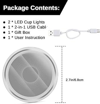 2PCS LED Car Cup Holder Lights, Light up Car Coasters for Cup Holders | 7 Colors LED Cup Holder USB Charging Cup Mat for Drink Coaster Accessories Car Gifts for Men & Women