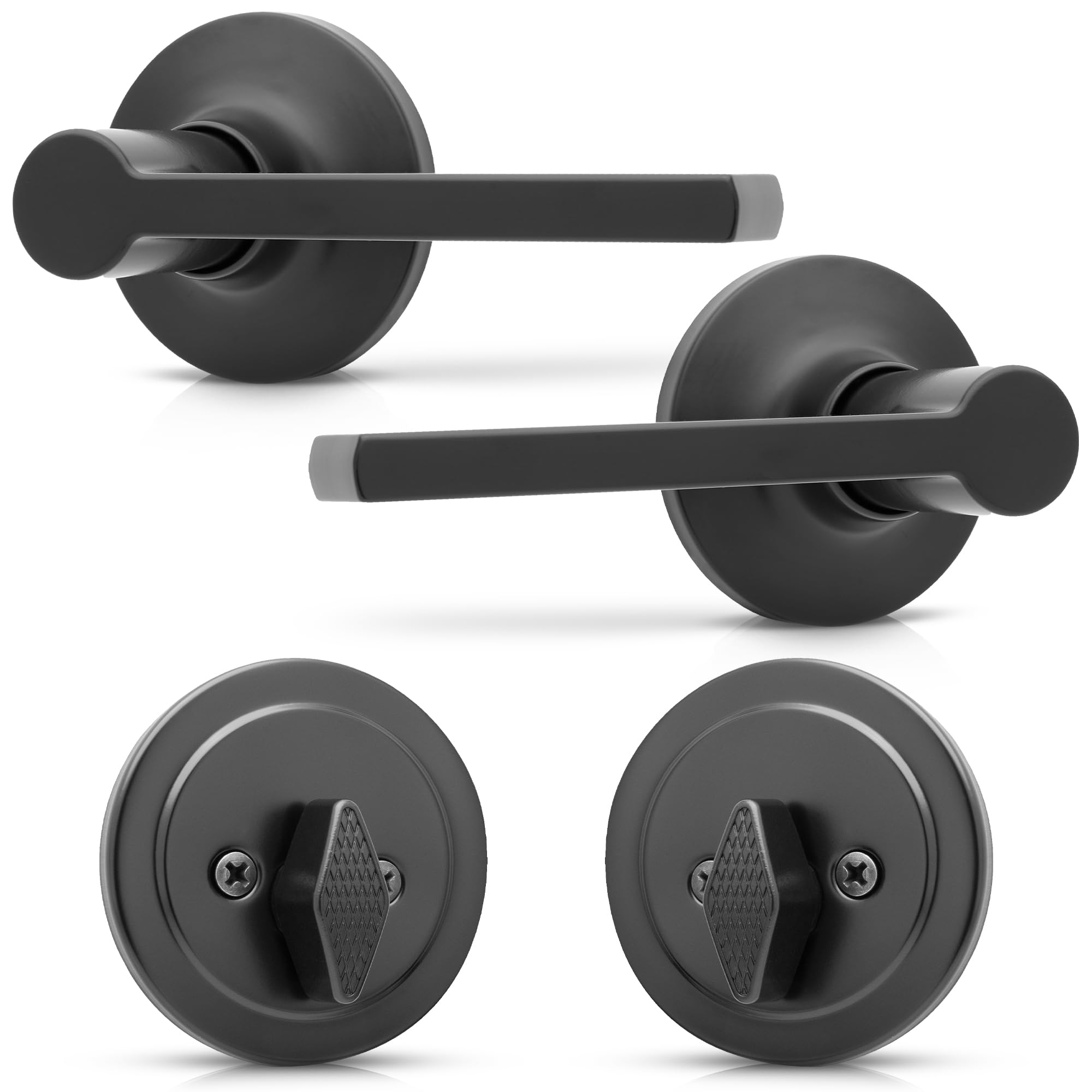 Honeywell Safes & Door Locks Matte Black Front Entry Handleset with Single Cylinder Deadbolt – Stylish and Secure, Door Lock with Curved Lever for Interior and Exterior Doors - 8108640