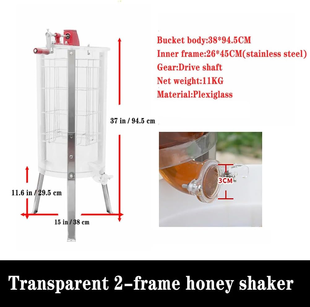 2 Frame Manual Honey Extractor, Plexiglass Honeycomb Drum Spinner, Stainless Steel 26 Inner Frame, Can Observe The Separation of Honey