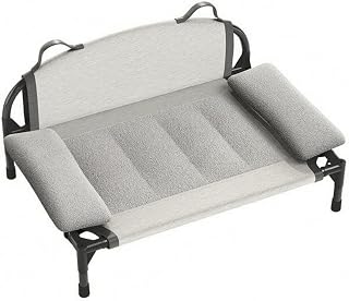 Detachable Cot Elevated Pet Bed with Raised Backrest Padded Bolsters Metal Frame Support Legs Chenille Surface Water Resistant and Breathable Suitable for Home use pet Lounging All Seasons