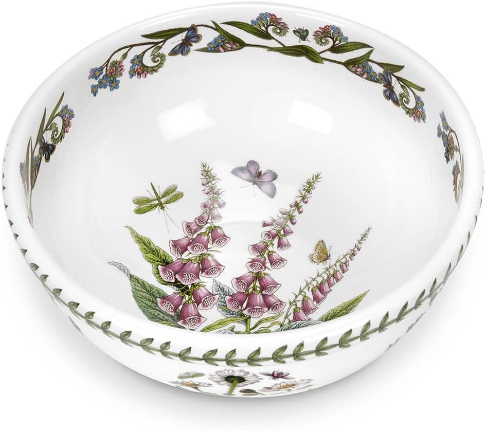 x Botanic Garden Salad Bowl - Floral Ceramic Bowl for Soups, Salads, or Desserts, Durable and Versatile, Made in England Earthenware, Microwave and Dishwasher Safe, 25cm