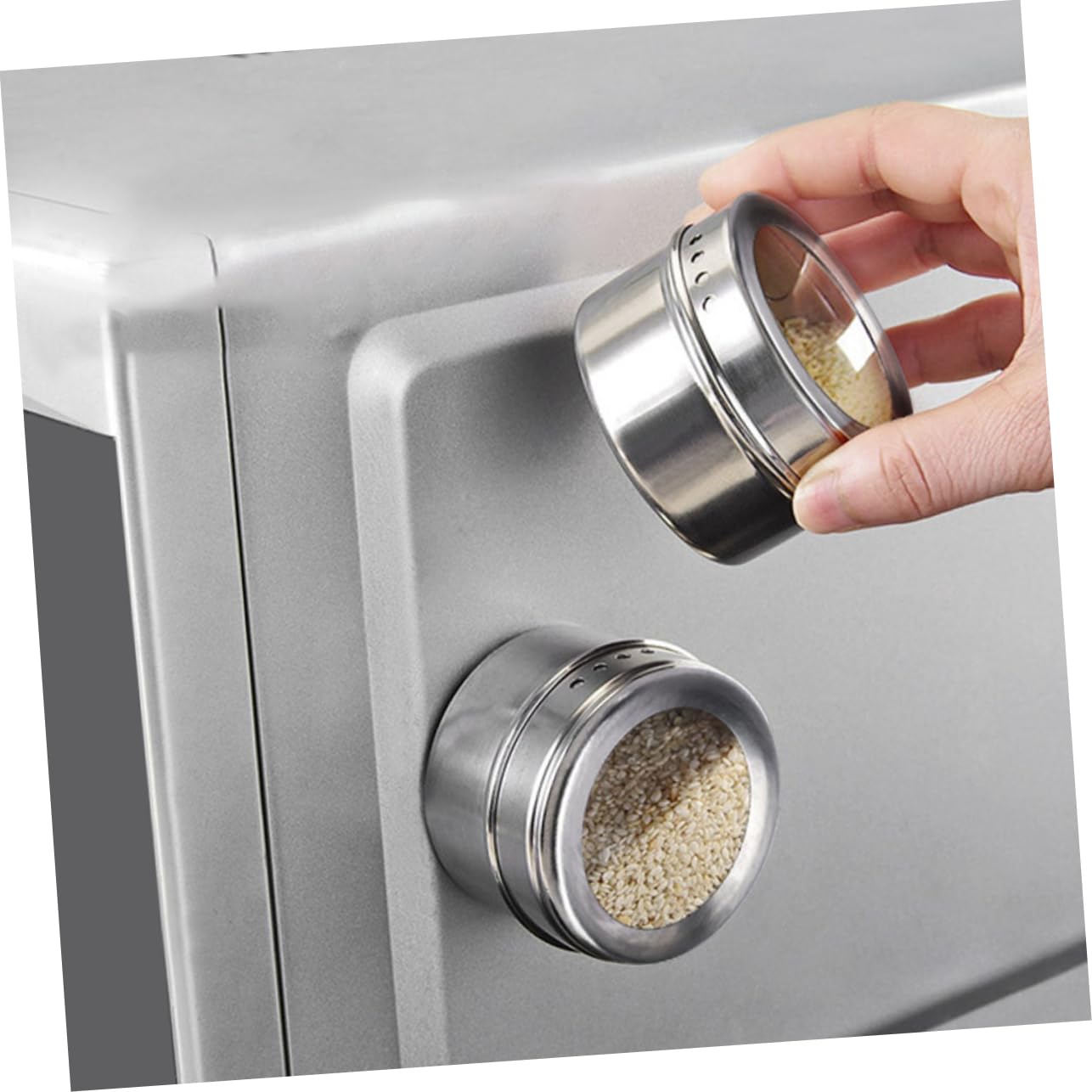 OUNONA Edelstahl Magnetisches Gewürzglas mit Transparentem Deckel 8 Stück