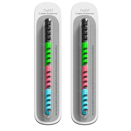 LAPSTER Spiral Charger Spiral Charger Cable Protectors for Wires Data Cable Saver Charging Cord Protective Cable Cover Set of 2 (8 Pieces)
