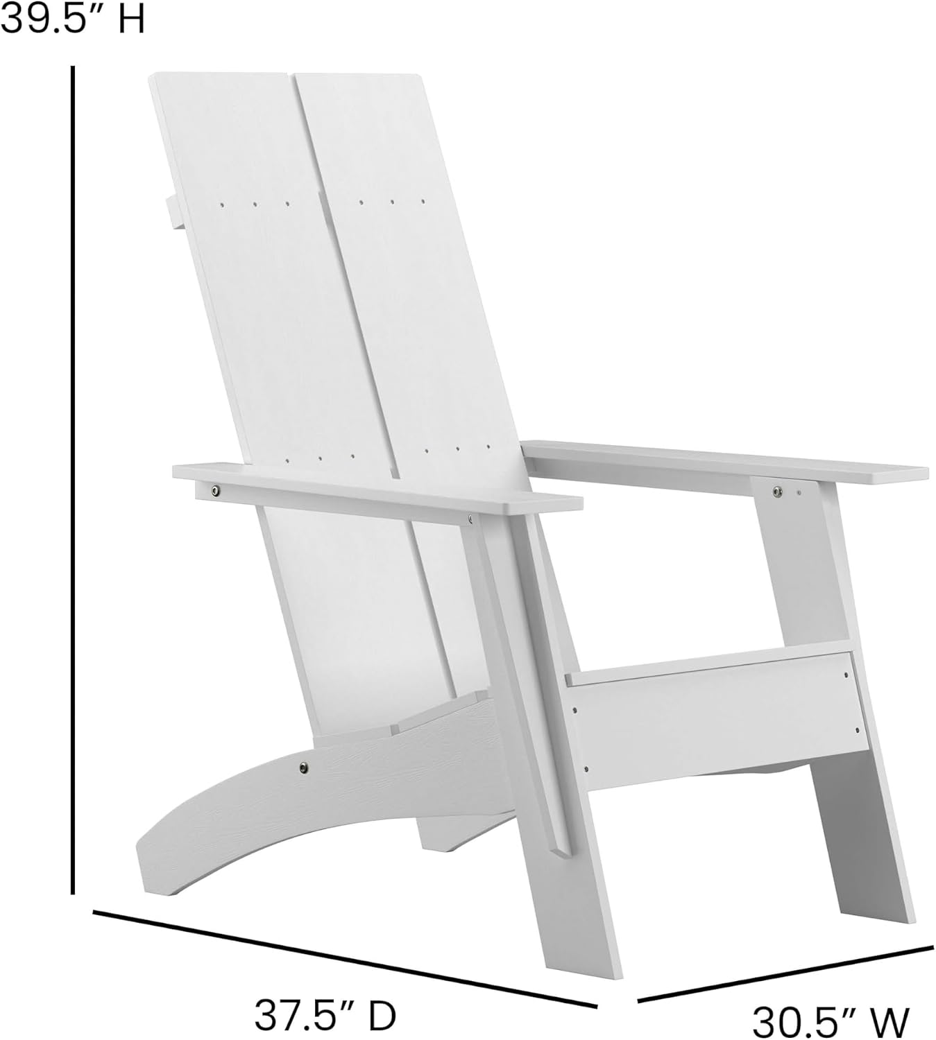 EMMA + OLIVER White Modern Dual Slat Back Indoor/Outdoor Adirondack Style Patio Chair