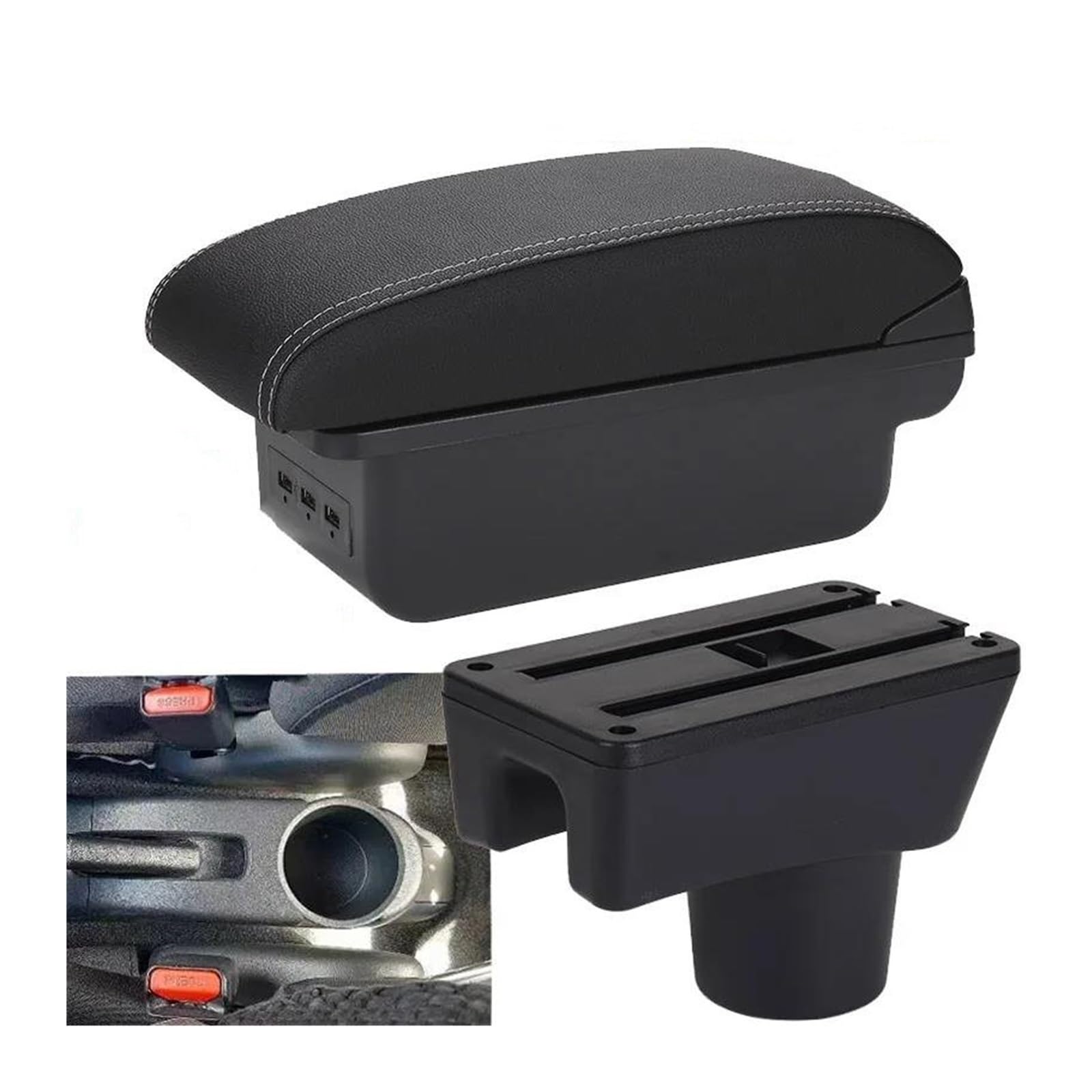 RESPUNEKBAH Armrest Interior Storage Box For Dodge For Attitude Car Accessories Car Armrest Box(B3 Black white 3USB)