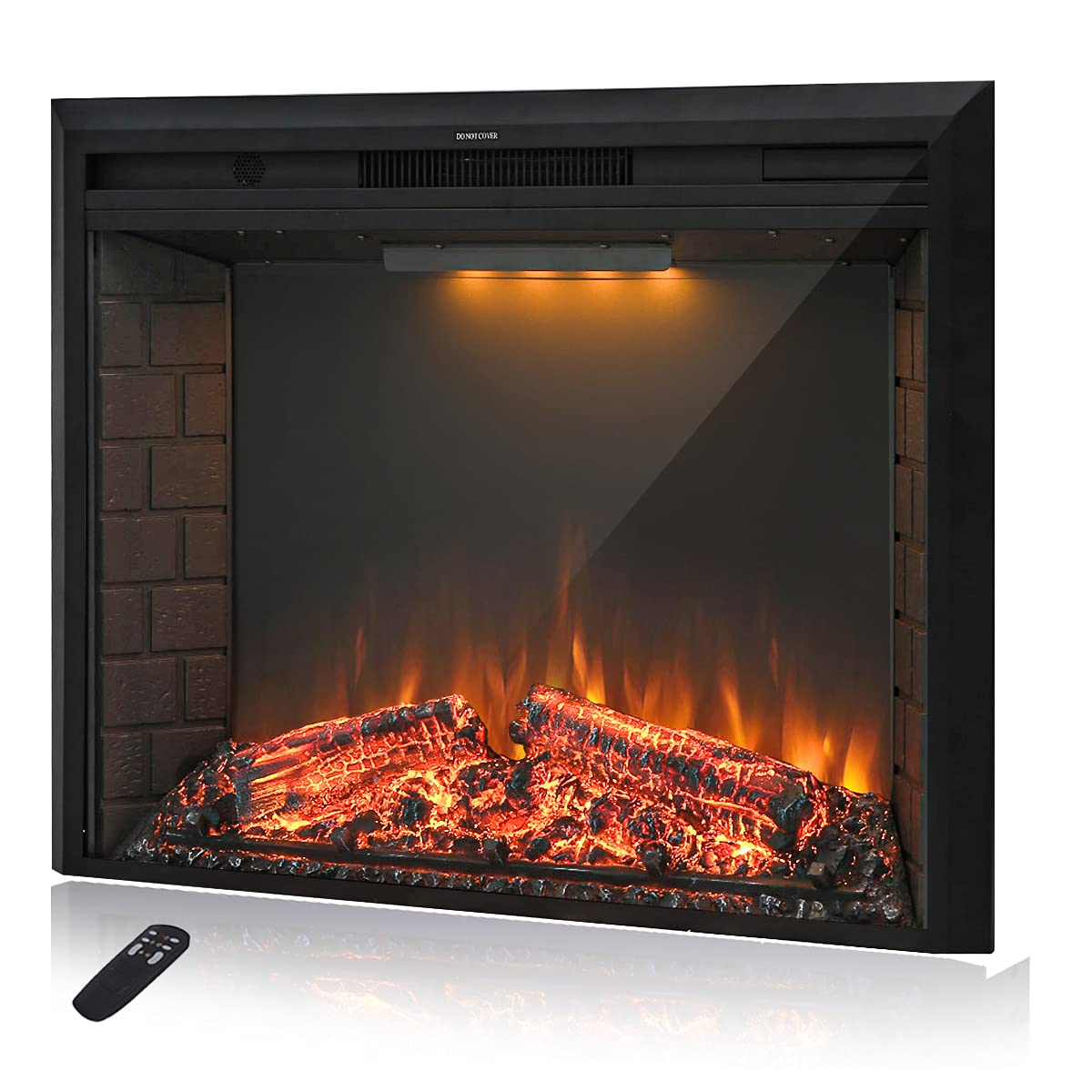 36'' Electric Fireplace Insert, Retro Recessed Fireplace Heater with Fire Cracking Sound, Remote Control & Timer, 750/1500W, Black - image 2