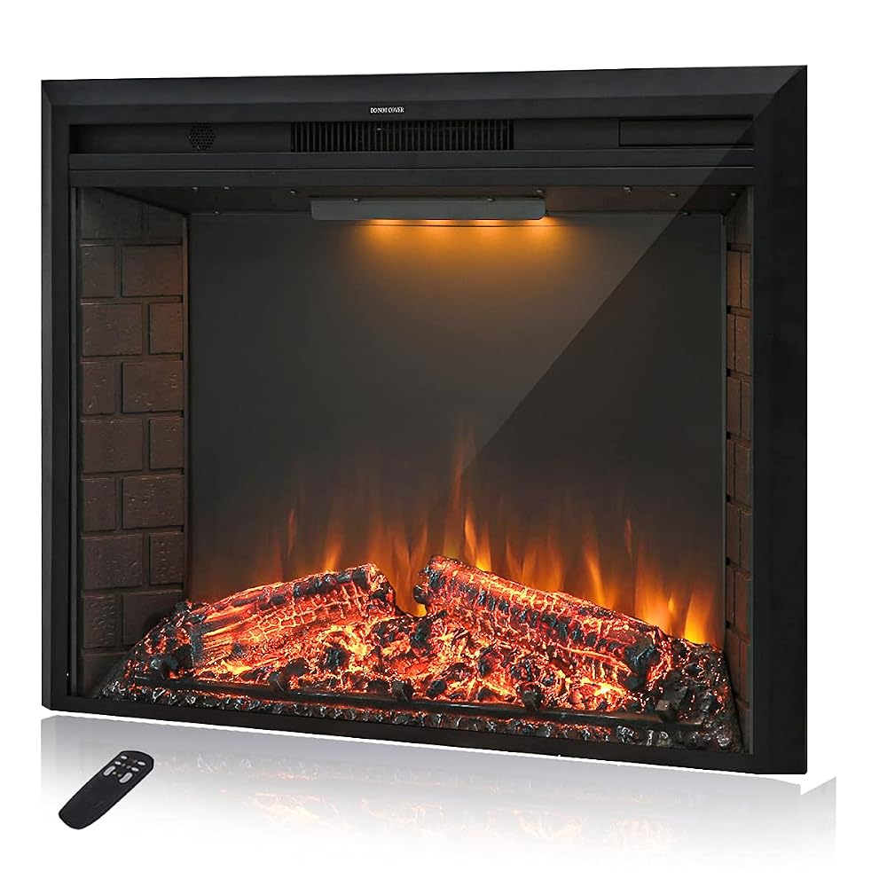 36'' Electric Fireplace Insert, Retro Recessed Fireplace Heater with Fire Cracking Sound, Remote Control & Timer, 750/1500W, Black