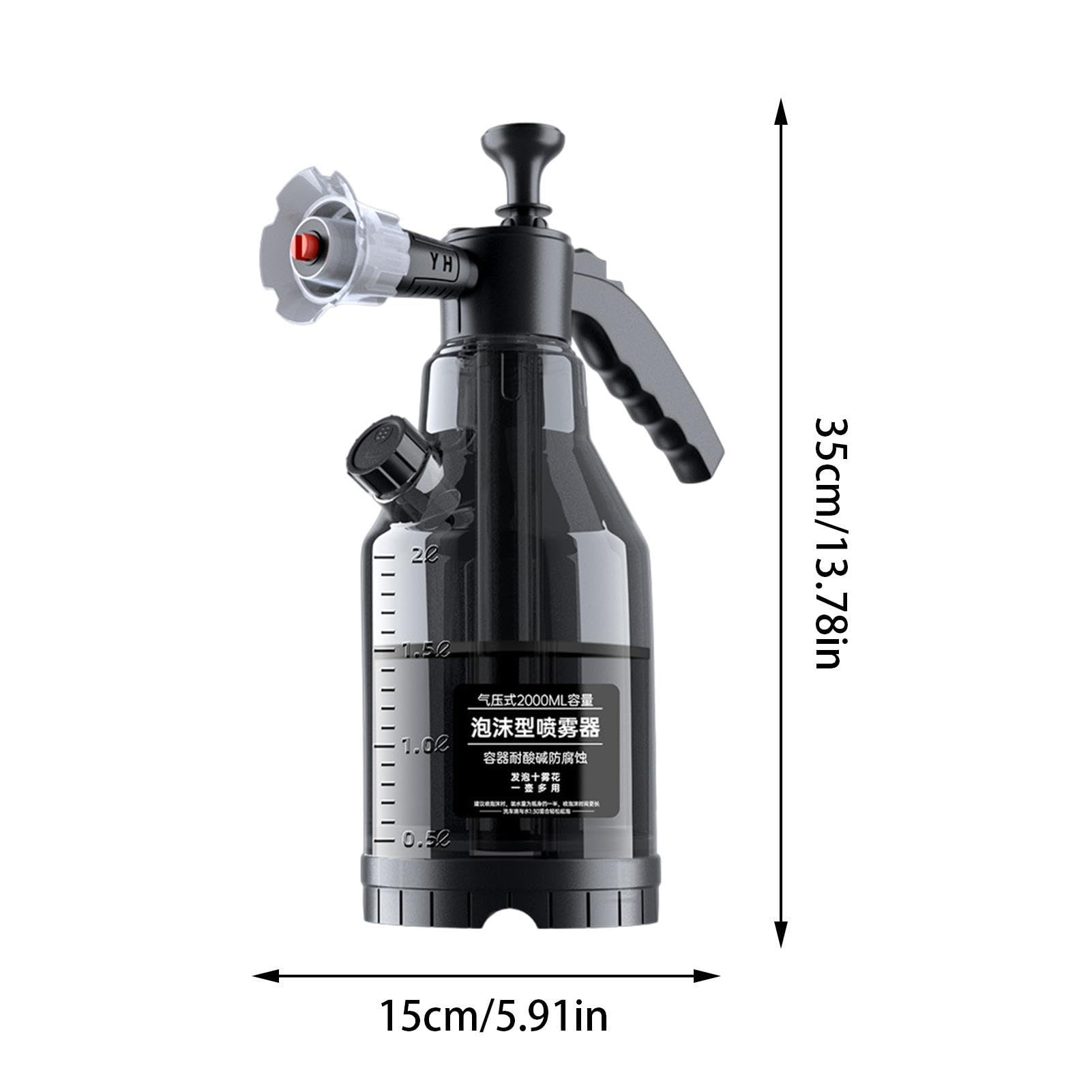 Pulverizador de espuma a presión de mano, pulverizador de espuma de nieve de 2 litros, pulverizador manual de jabón para lavado de coche, botella de espuma para limpieza de césped y jardín, detalles y
