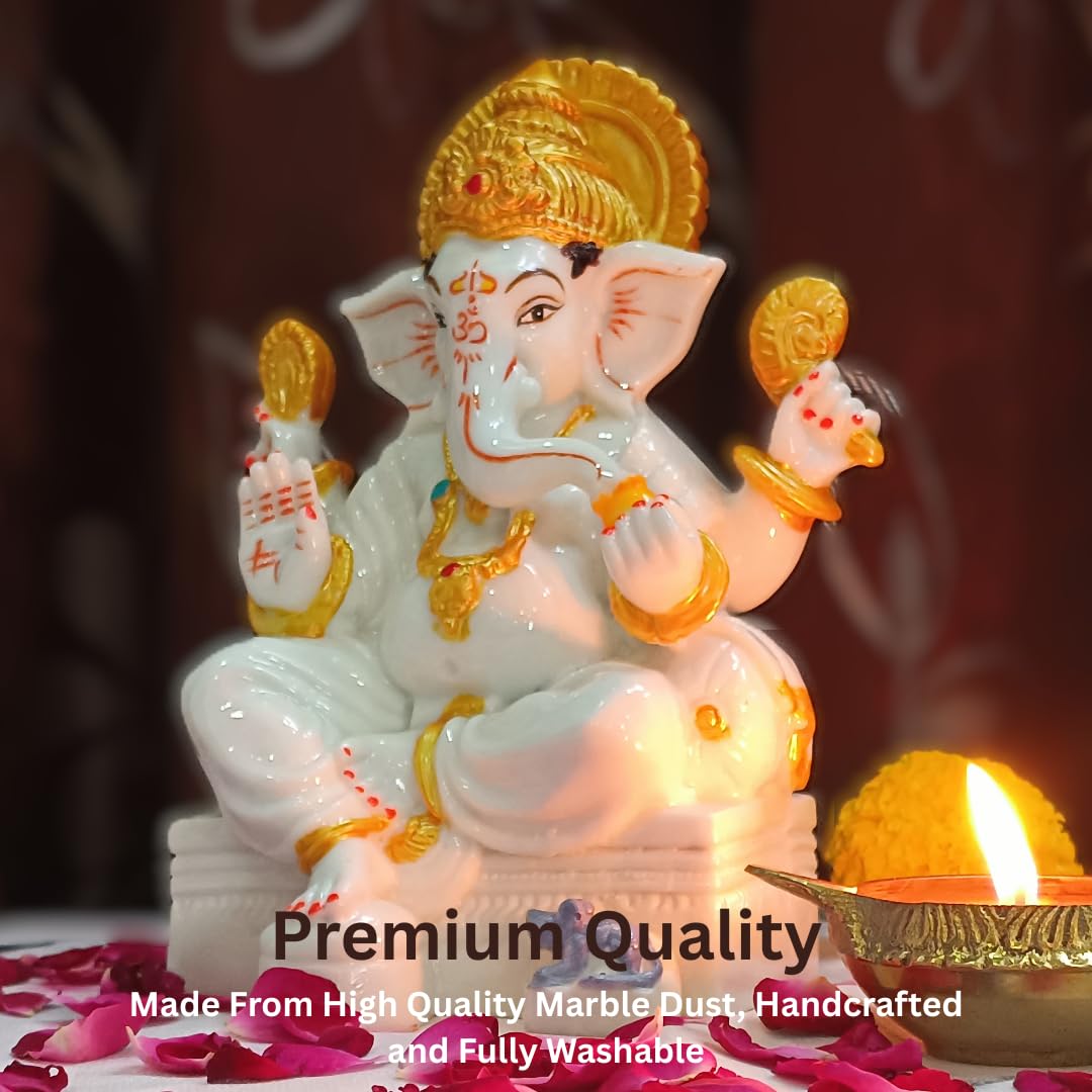 White Marble Ganesh Idol - Lord Ganesha Statue -4