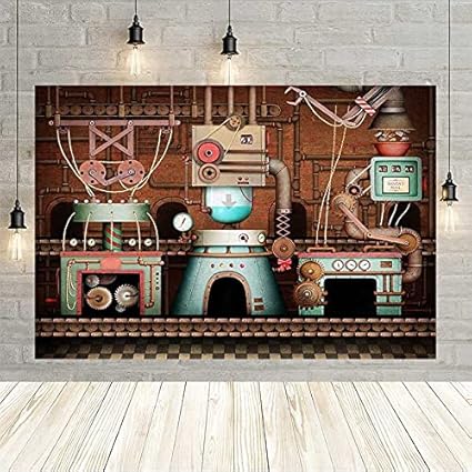 Amazon 写真撮影の背景クリスマス古い工場スチームパンク機械式子供の肖像画の装飾の背景写真スタジオの小道具 300x250cm バックペーパー 背景布