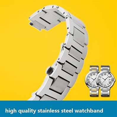 Stainless Steel Lug End Watchband For Cartier Ballon Bleu Series 20 * 12mm 18 * 11mm 14 * 8mm W6920046 Straps Women Men Bracelet, Black