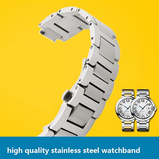 Stainless Steel Lug End Watchband For Cartier Ballon Bleu Series 20 * 12mm 18 * 11mm 14 * 8mm W6920046 Straps Women Men Bracelet, Black