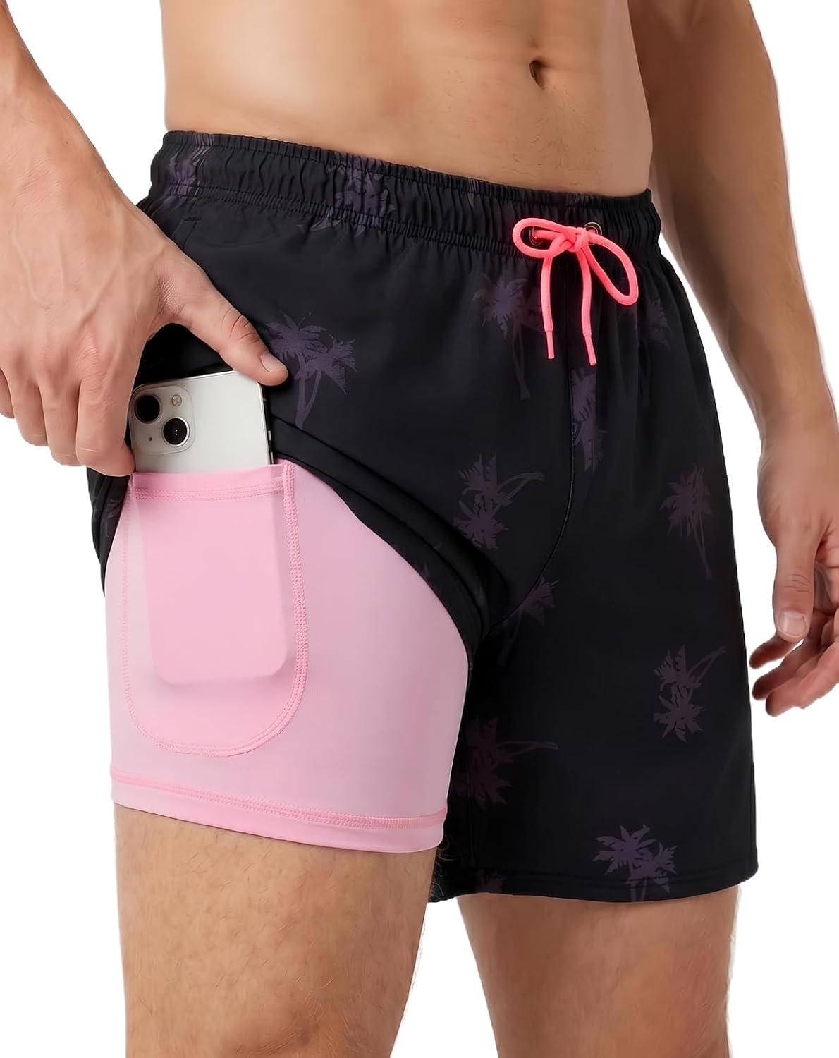 Men's Swim Trunks with Compression Liner - 5 Inch Quick Dry Board Shorts for Swimming Beach with Secure Zipper Pockets