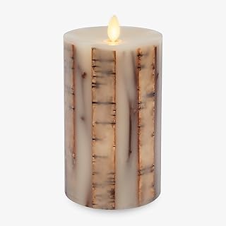 Embedded Birch Twigs Flameless LED Candle, 3.5" x 6.5", Moving Flame Real Wax Unscented, Battery Operated, Decorative Home Lighting Safe
