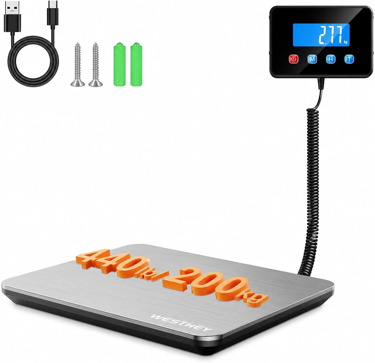WESTHEY Shipping Scale, 0.5oz-440lb Digital Postal Scale for Packages | High Accuracy for Packages, Mail, Luggage, Pet, Food, Warehouse and Home Use