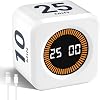 Cube Timer, Visual Rotating Pomodoro Timer with Gravure Receptor, 5-10-25-50 Minutes, Storeable Customized Countdown Mute & Ring Alert Count UpDown for Study Kitchen Office Desk White