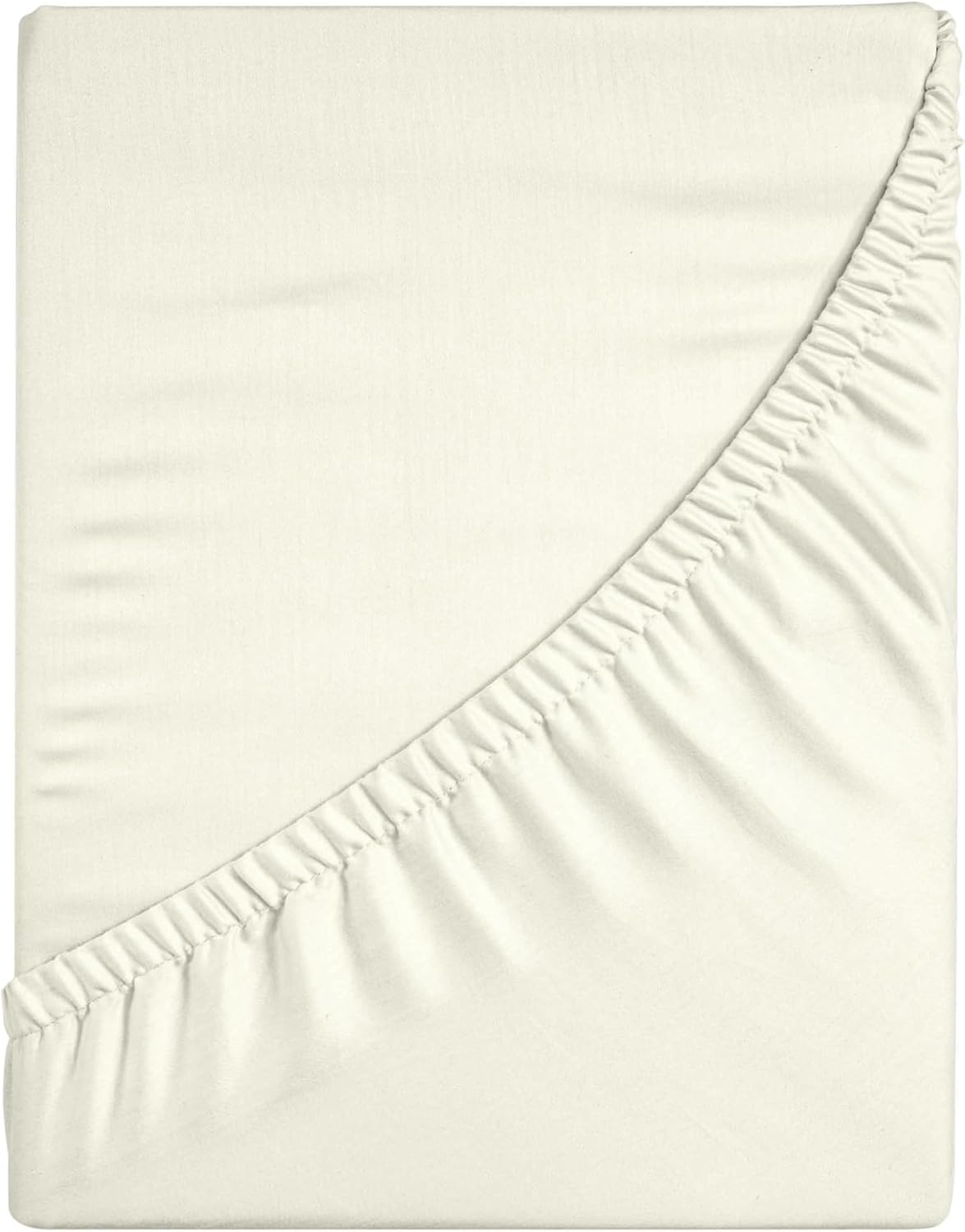 Superior Pavo Cotton Bed Sheet, Sateen Weave, Soft Bedding, Modern Luxury, Comfortable, Easy Care Home Decor Essentials, Solid Design, 18" Deep Pocket Fitted Sheet, Queen, Ivory