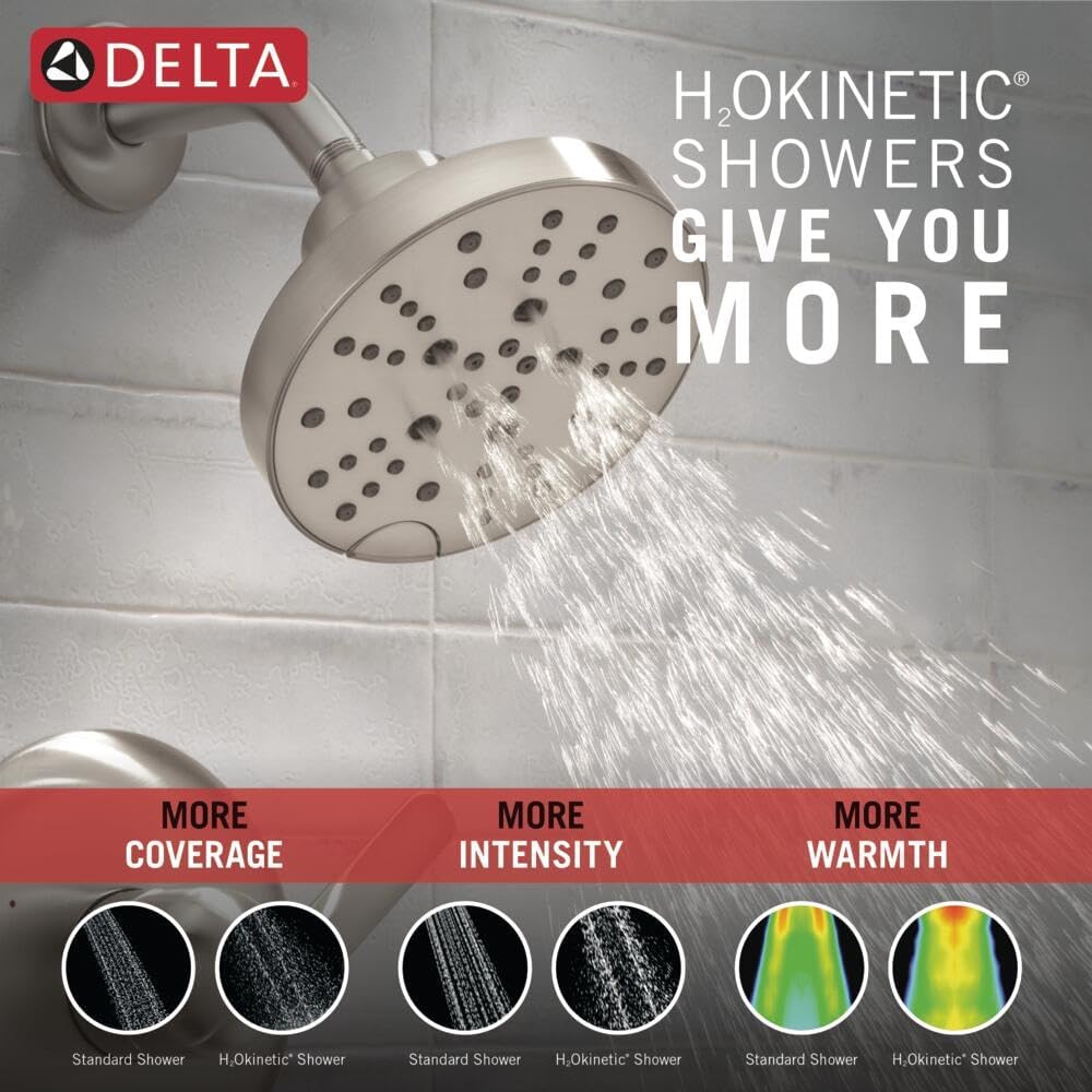 Delta Bonacci 14 Series H2Okinetic Bathtub and Shower Faucet Set, Brushed Nickel Shower Head and Handle Set, Valve Trim Kit, Lumicoat Stainless T14445-SS-PR (Valve Not Included)