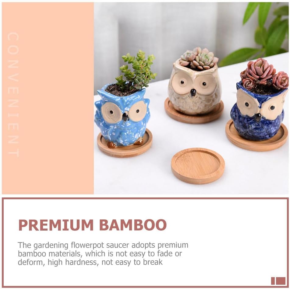 Bamboo Plant Saucer 3.54 Inch Leak-Proof Flower Pot Tray with Raised Edges for Indoor Outdoor Use Round Planter Saucers Water Catcher Set of 8