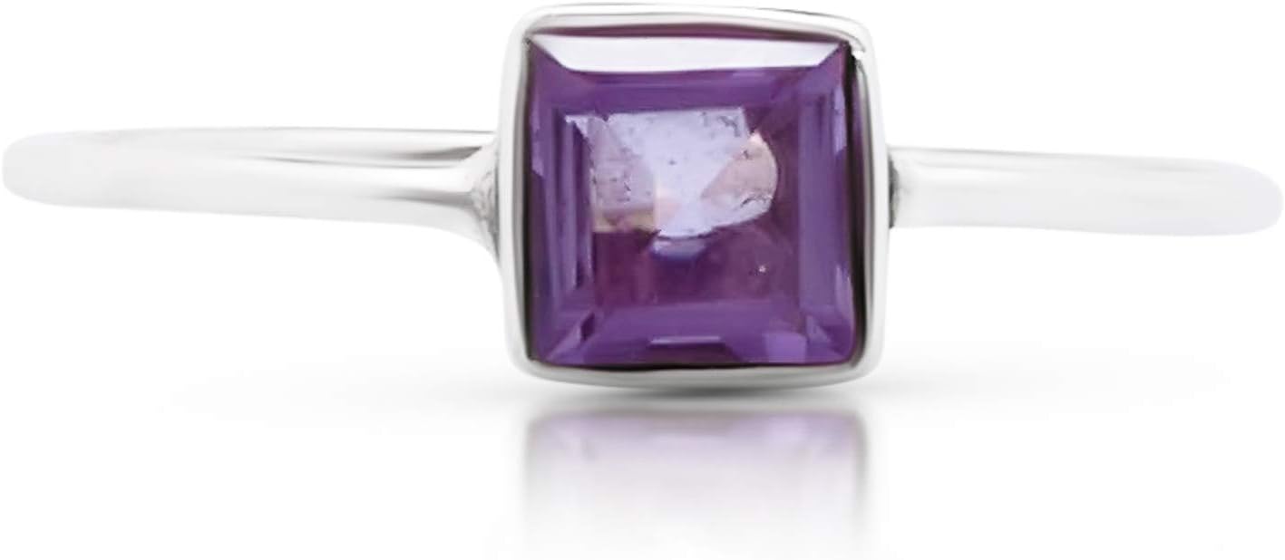 Square Amethyst Stone Delicate Ring 925 Sterling Silver Vintage Boho Chic (6)