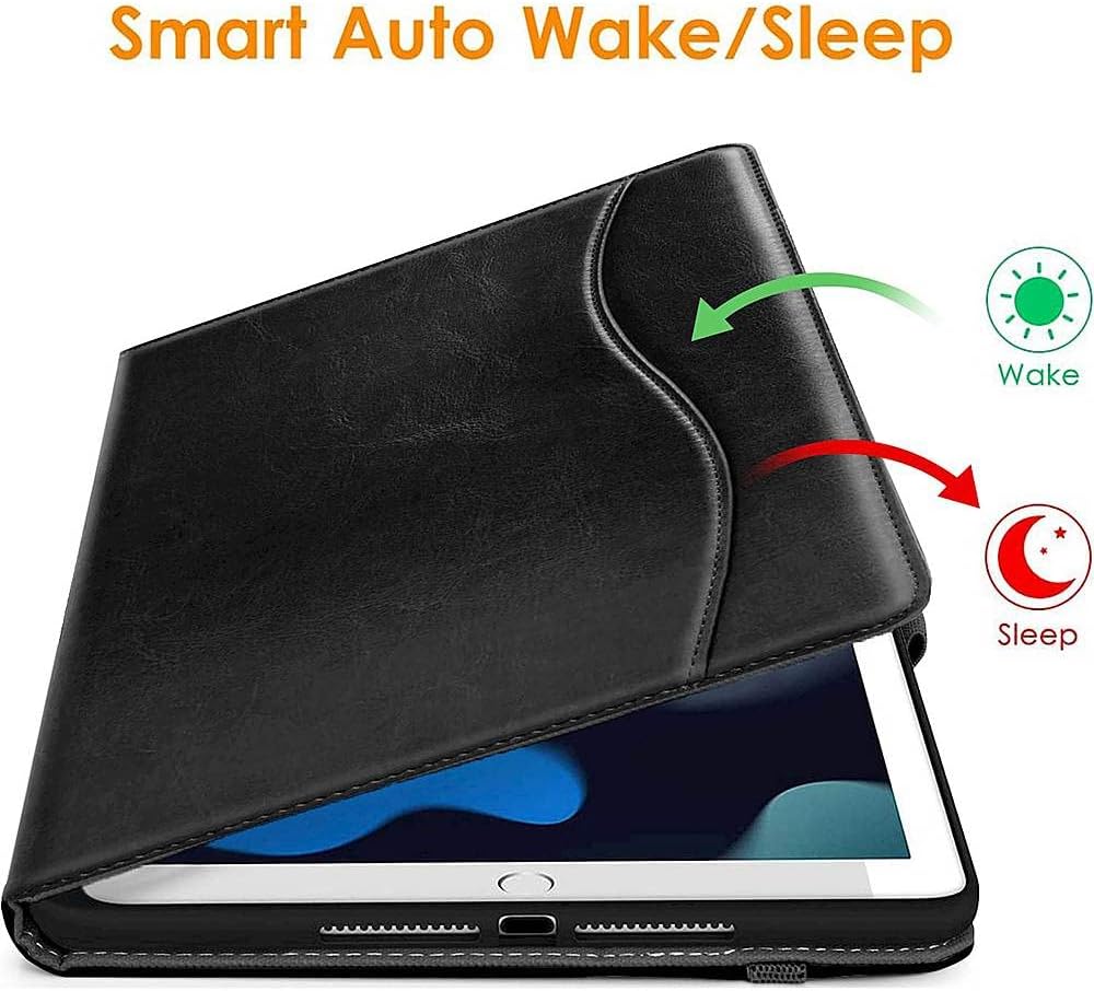 SaharaCase Multi-Angle Case for Apple iPad 10.2" (9th Generation 2021) [Shockproof Bumper] Built in Pencil Holder Rugged Protection Hand Strap Antislip Leather Kickstand (Black)