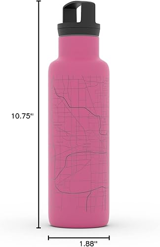 Miniatura 488 de Well Told Botella de agua aislada con mapa Chicago Illinois, grabado de acero inoxidable (21 onzas, gris muelle) botella aislada de mapa