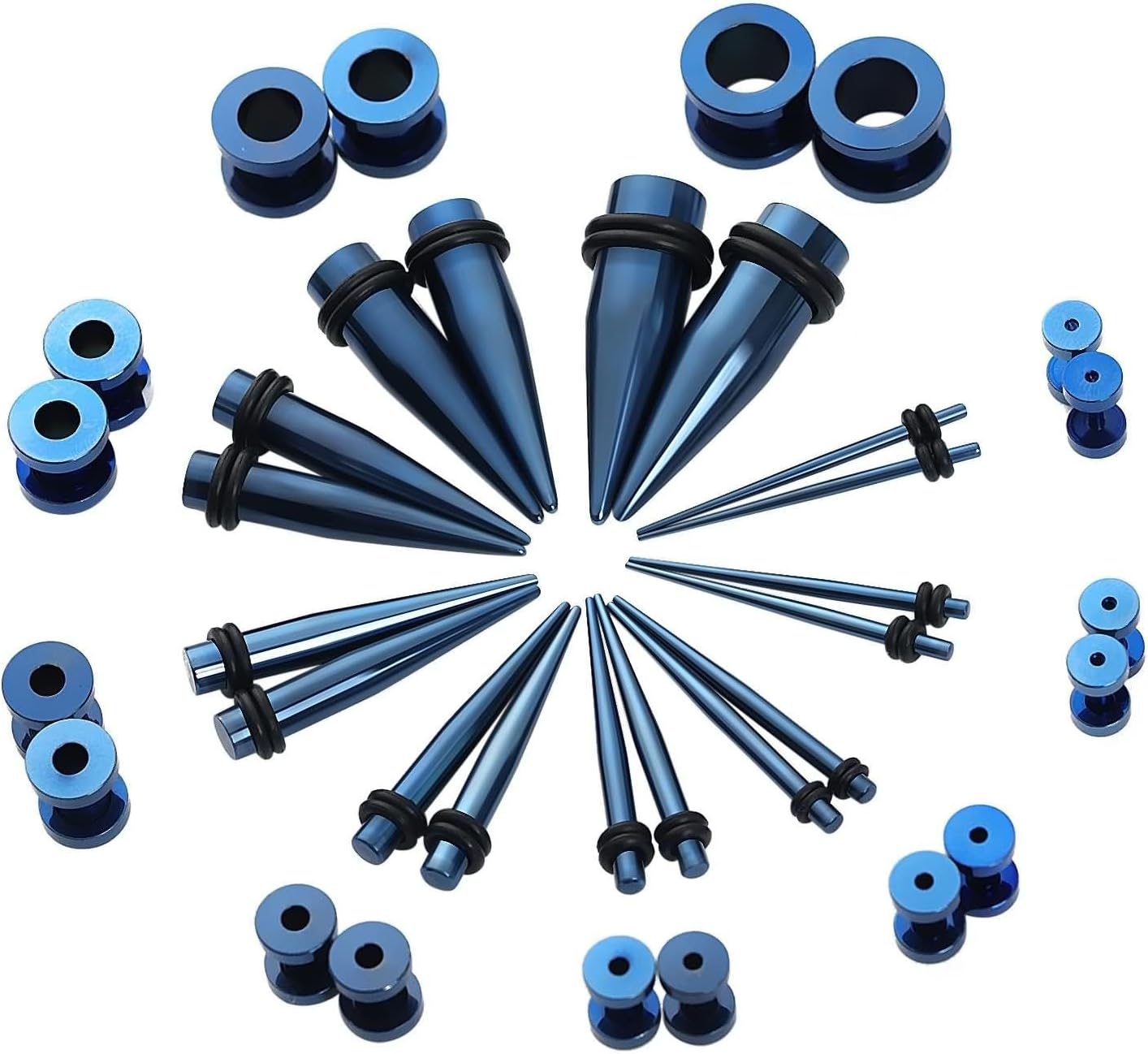Piercing Jewelry 36 Pieces, Stainless Steel Ear Tunnel Stretching Kit 00g(10mm), Round and Cone Ear Gauge Stretching Kit Tunnels Black