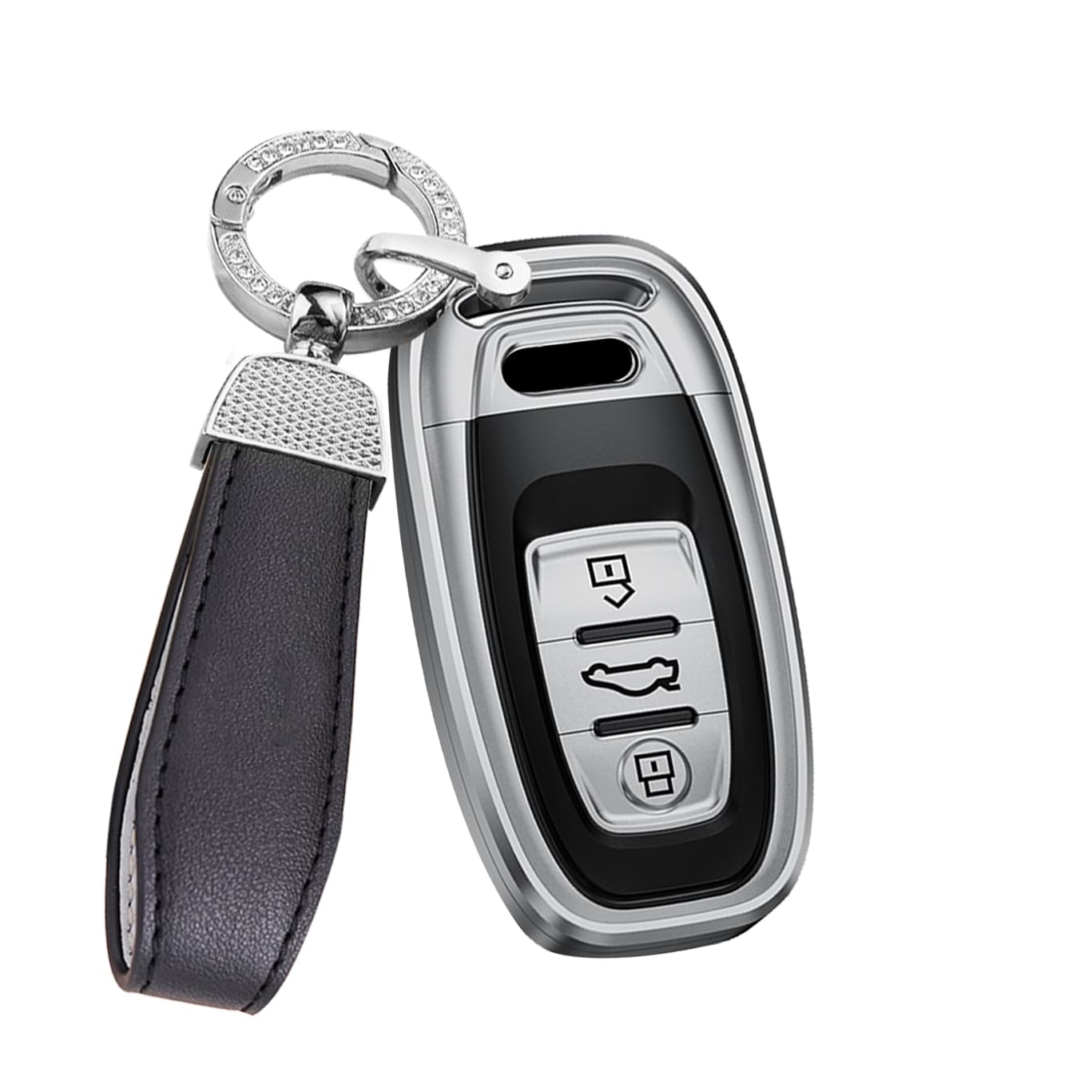 SANRILY Keyless Latest Frosted Texture Black Key Fob Cover Fit for Audi A4 R8 Q5 Q7 S3 S4 S5 S6 S7 S8 SQ5 RS5 RS7 A5 A6 A7 A9 Metal Key Case with Bling Keychain B