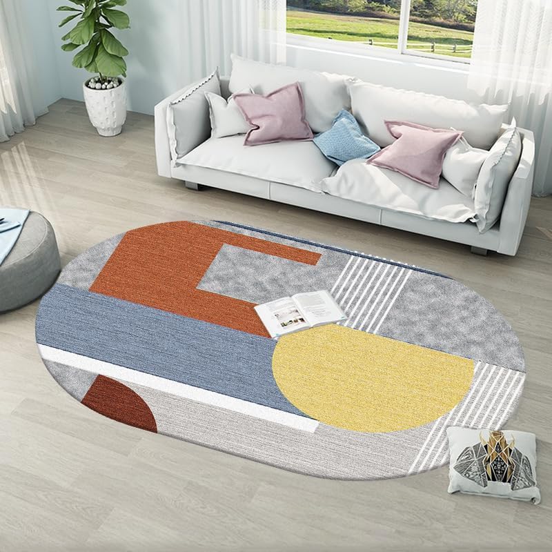 Alfombras ovaladas de diseño geométrico moderno en amarillo y gris para decoración de casa 1