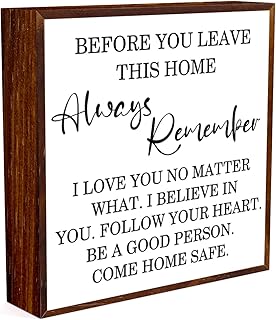 Inspirational Home Decor Signs Quote Wood Box Sign, Before You Leave This Home Wood Box Sign Square Desk Decor，Rustic Farmhouse Home Sign for Shelf Decor 5 x 5 Inches.（white）