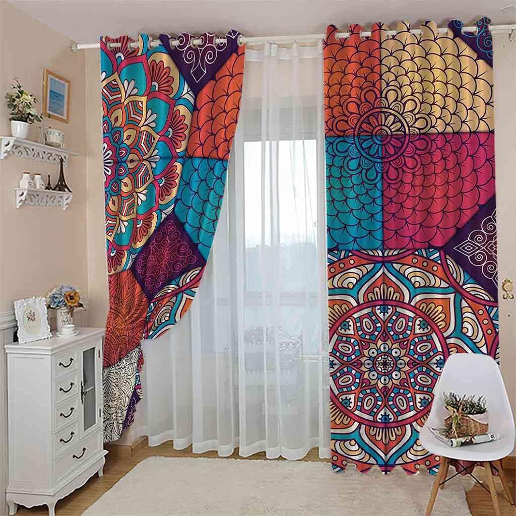 Modern Blackout Curtains with Eyelet 3D Printed Thermal Insulated Window Treatments Bohemian Pattern Living Room Bedroom Window Drapes 2 Panel Set 72" X 108" (2XW46"xL54")