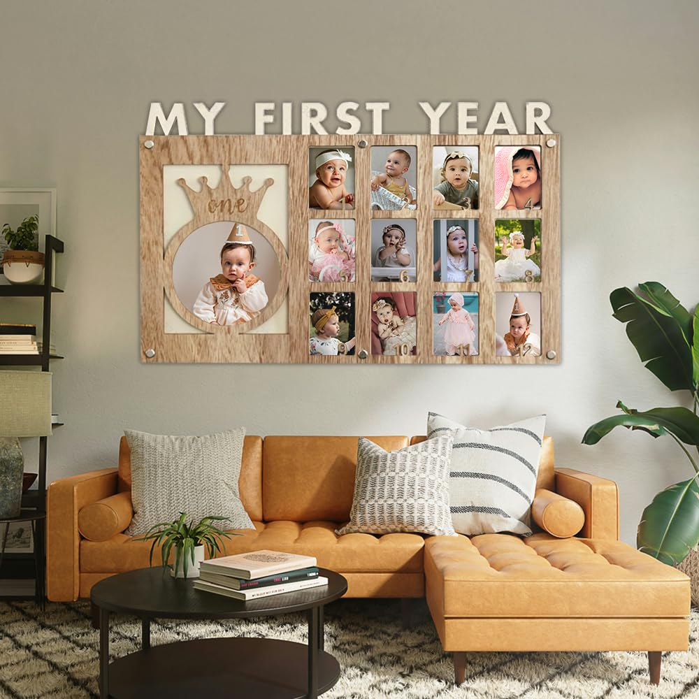 Cornice portafoto per il primo anno del bambino, con scritta "My First Year", con 12 foto mensili, perfetta come regalo di compleanno