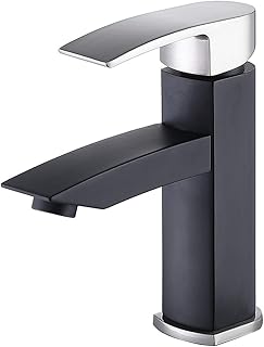 Sponsored Ad - Hotis Commercial Matte Black with Brushed Nickel Single Handle Bathroom Faucet,Laundry Vanity Sink Faucet S...